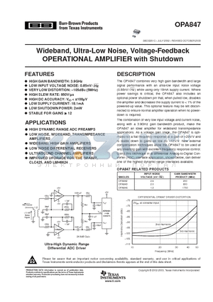 OPA847IDBVT datasheet - Wideband, Ultra-Low Noise, Voltage-Feedback