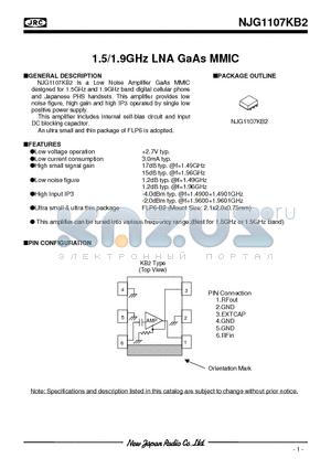 NJG1107KB2-C3 datasheet - 1.5/1.9GHz LNA GaAs MMIC