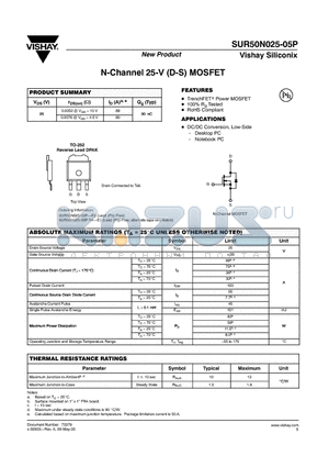 SUR50N025-05P-T4-E3 datasheet - N-Channel 25-V (D-S) MOSFET