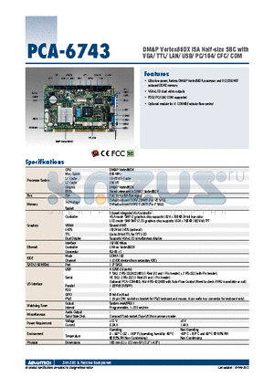 PCA-6743VE-Q0A2E datasheet - DM&P Vortex86DX ISA Half-size SBC with VGA/ TTL/ LAN/ USB/ PC/104/ CFC/ COM