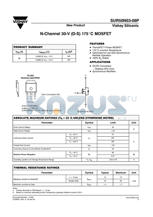 SUR50N03-06P datasheet - N-Channel 30-V (D-S) 175C MOSFET