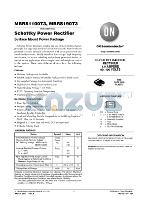 MBRS190T3 datasheet - Schottky Power Rectifier Surface Mount Power Package