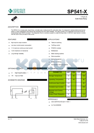 SP541-X datasheet - 1 Form A Solid State Relay