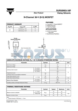 SUR50N03-16P datasheet - N-Channel 30-V (D-S) MOSFET