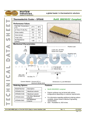 SP5446-02AC datasheet - Thermoelectric Cooler