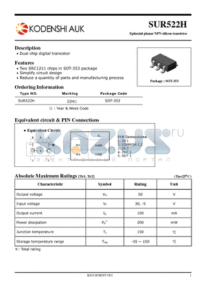 SUR522H datasheet - Epitaxial planar NPN silicon transistor