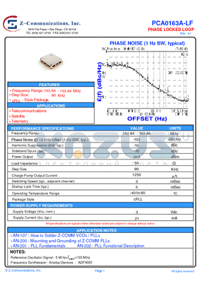 PCA0163A-LF datasheet - Voltage-Controlled Oscillator Surface Mount Module