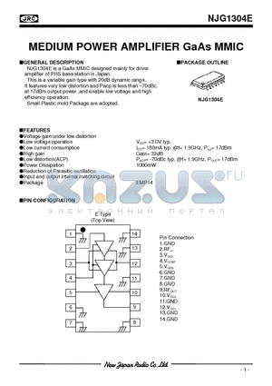 NJG1304E-C1 datasheet - MEDIUM POWER AMPLIFIER GaAs MMIC