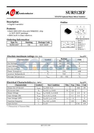 SUR512EF datasheet - NPN/PNP Epitaxial Planar Silicon Transistor