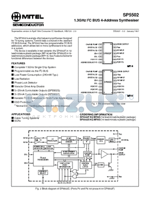SP5502FKGMPAS datasheet - 1.3GHz I2C BUS 4-Address Synthesiser
