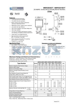 MBRS20100CT datasheet - 20.0AMPS. Surface Mount Schottky Barrier Rectifiers