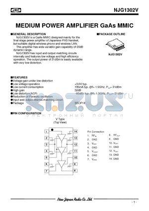 NJG1302V datasheet - MEDIUM POWER AMPLIFIER GaAs MMIC