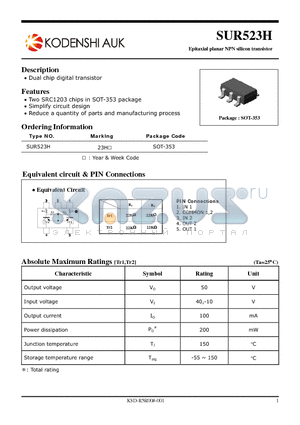 SUR523H datasheet - Epitaxial planar NPN silicon transistor