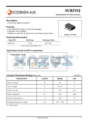 SUR519J datasheet - Epitaxial planar NPN silicon transistor