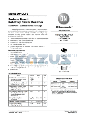 MBRS2040LT3 datasheet - Surface Mount Schottky Power Rectifier