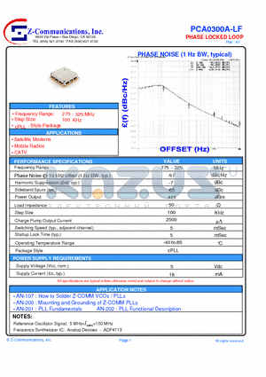 PCA0300A-LF datasheet - Voltage-Controlled Oscillator Surface Mount Module