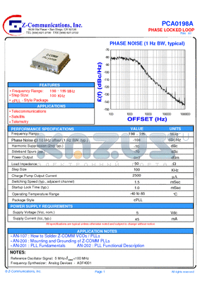 PCA0198A datasheet - LOW COST - HIGH PERFORMANCE PHASE LOCKED LOOP
