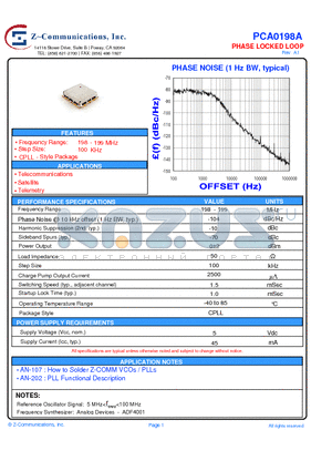 PCA0198A_10 datasheet - PHASE LOCKED LOOP