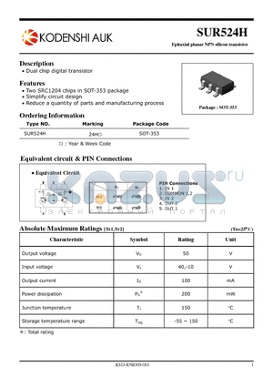 SUR524H datasheet - Epitaxial planar NPN silicon transistor