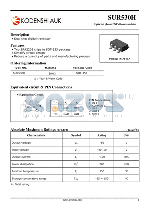 SUR530H datasheet - Epitaxial planar PNP silicon transistor