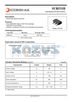 SUR531H datasheet - Epitaxial planar PNP silicon transistor