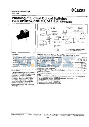 OPB123A datasheet - PHOTOLOGIC SLOTTED OPTICAL SWITCHES