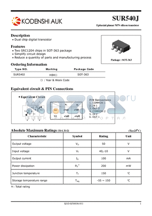 SUR540J datasheet - Epitaxial planar NPN silicon transistor