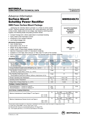 MBRS240LT3 datasheet - Surface Mount Schottky Power Rectifier(SMB Power Surface Mount Package)