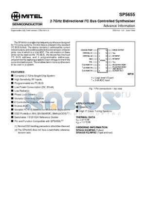 SP5655SKGMPAD datasheet - 2g7GHz Bidirectional I2C Bus Controlled Synthesiser