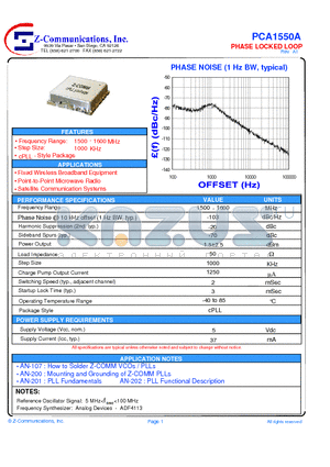 PCA1550A datasheet - LOW COST - HIGH PERFORMANCE PHASE LOCKED LOOP