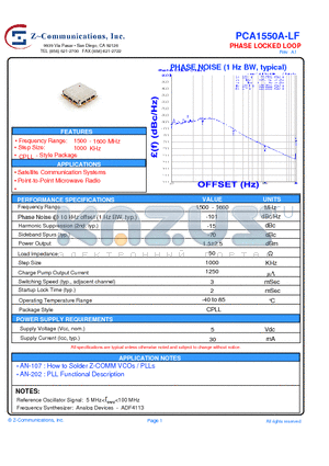 PCA1550A-LF datasheet - Voltage-Controlled Oscillator Surface Mount Module