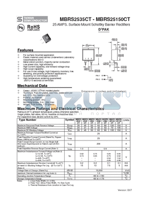 MBRS2535CT datasheet - 25 AMPS. Surface Mount Schottky Barrier Rectifiers