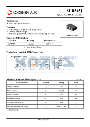 SUR545J datasheet - Epitaxial planar PNP silicon transistor