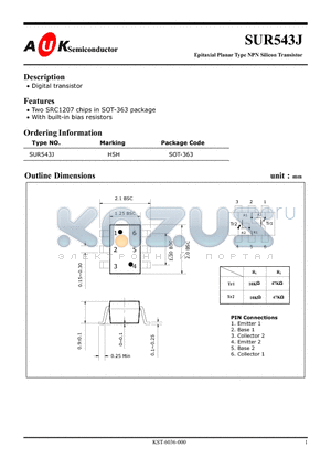 SUR543J datasheet - Epitaxial Planar Type NPN Silicon Transistor