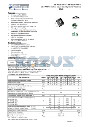 MBRS2535CT datasheet - 25.0 AMPS. Surface Mount Schottky Barrier Rectifiers