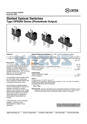 OPB355P datasheet - Slotted Op tical Switches