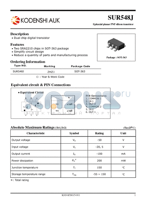 SUR548J datasheet - Epitaxial planar PNP silicon transistor