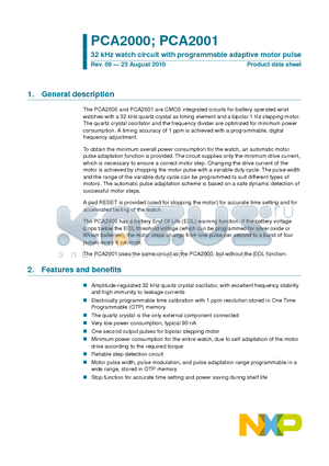 PCA2000U1 datasheet - 32 kHz watch circuit with programmable adaptive motor pulse