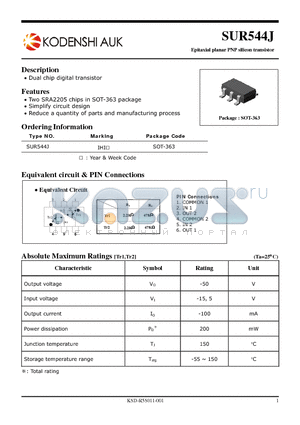 SUR544J datasheet - Epitaxial planar PNP silicon transistor