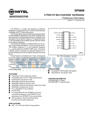 SP5669_97 datasheet - 2.7GHz I2C Bus Controlled Synthesiser