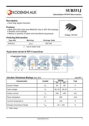 SUR551J datasheet - Epitaxial planar NPN/PNP silicon transistor