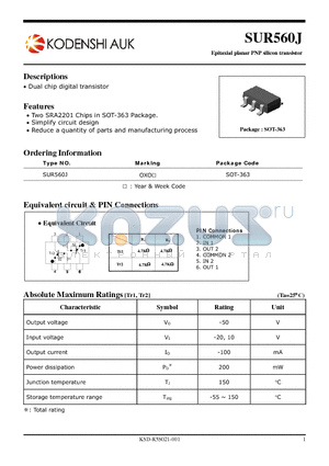 SUR560J datasheet - Epitaxial planar PNP silicon transistor