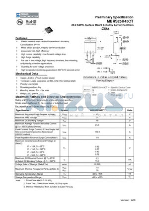 MBRS25H45CT datasheet - 25.0 AMPS. Surface Mount Schottky Barrier Rectifiers