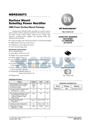 MBRS260T3 datasheet - Surface Mount Schottky Power Rectifier