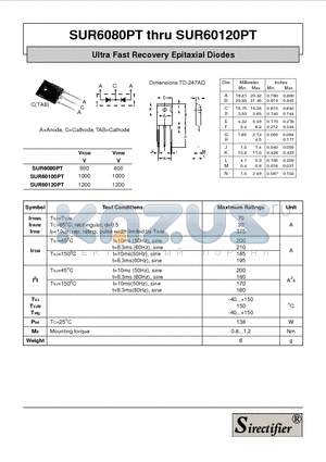 SUR60100PT datasheet - Ultra Fast Recovery Epitaxial Diodes