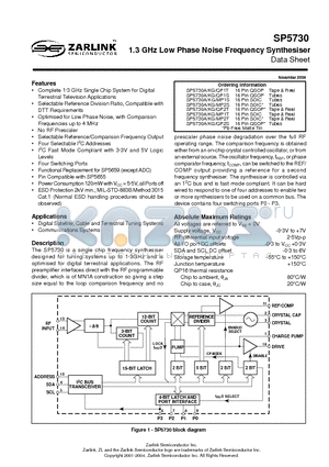 SP5730A/KG/MP1S datasheet - 1.3 GHz Low Phase Noise Frequency Synthesiser