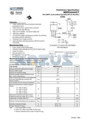 MBRS30H45CT datasheet - 30.0 AMPS. Surface Mount Schottky Barrier Rectifiers