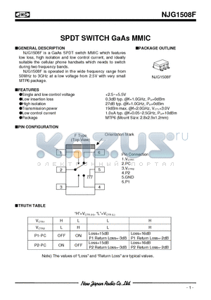 NJG1508F-C2 datasheet - SPDT SWITCH GaAs MMIC