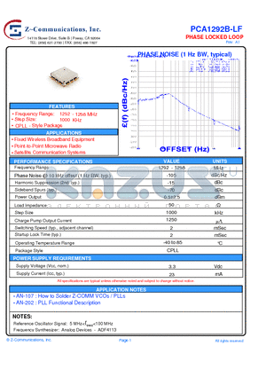 PCA1292B-LF datasheet - PHASE NOISE (1 Hz BW, typical)