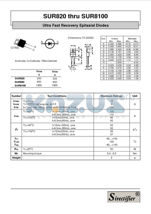 SUR8100 datasheet - Ultra Fast Recovery Epitaxial Diodes
